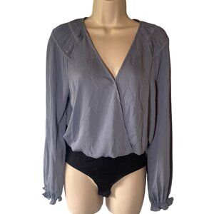 Current Air Women's Bodysuit Small Balloon Sleeve Blue Preppy Office Feminine